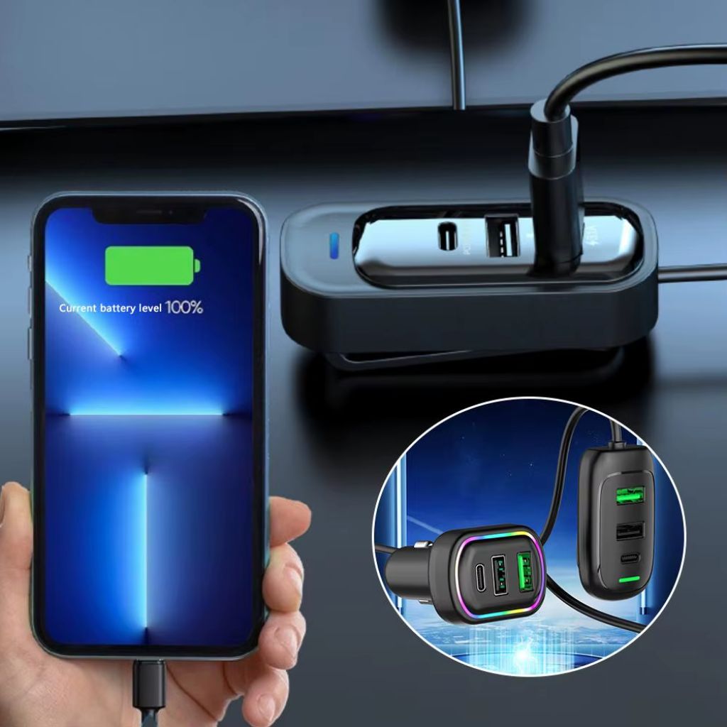 Chargeur Voiture 6 Ports USB Type-C avec Éclairage RGB – شاحن سيارة