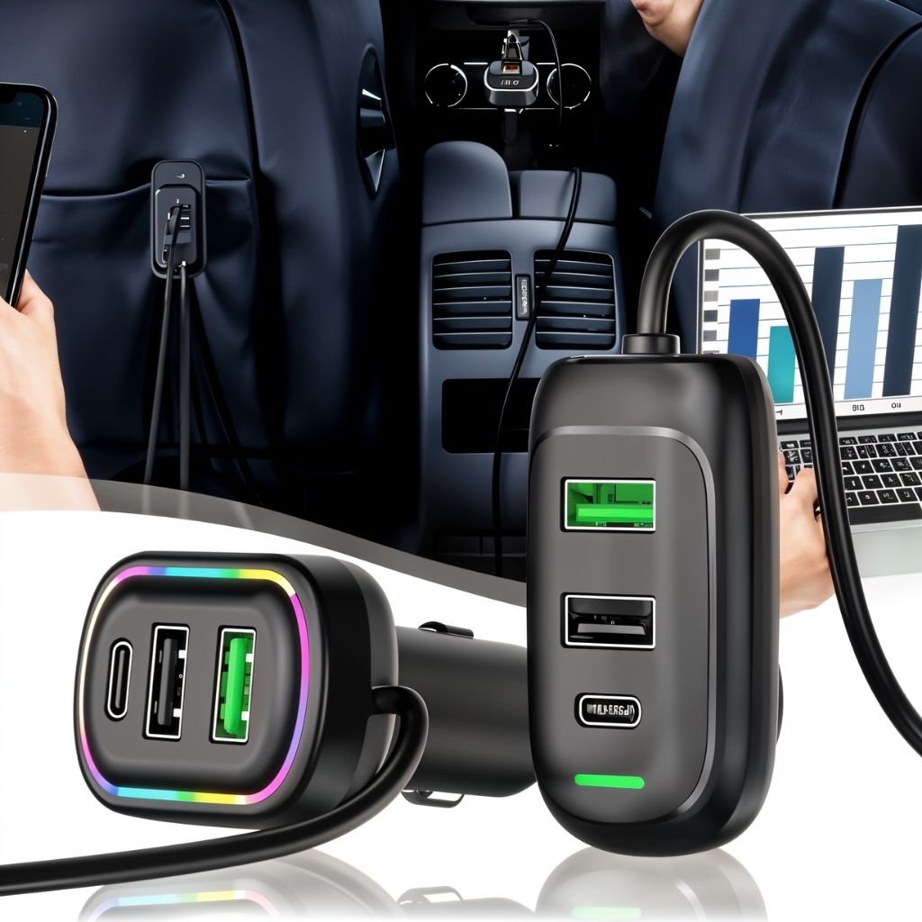 Chargeur Voiture 6 Ports USB Type-C avec Éclairage RGB – شاحن سيارة