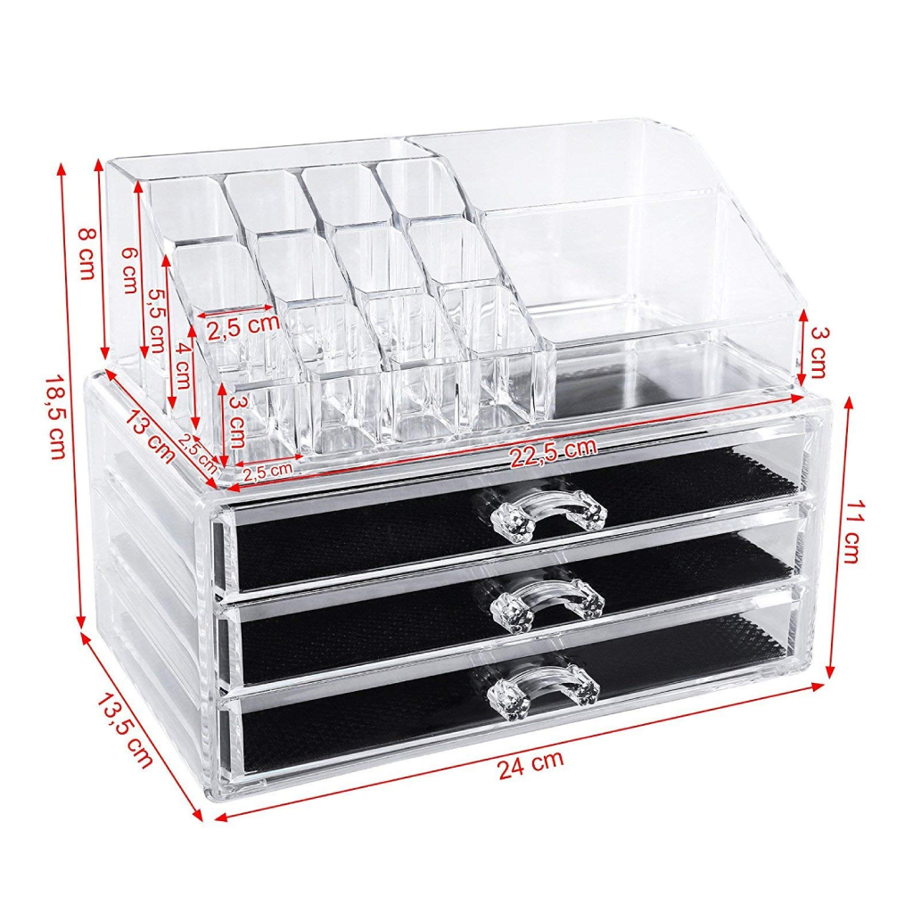 Acrylic makeup organizer with 3 drawers