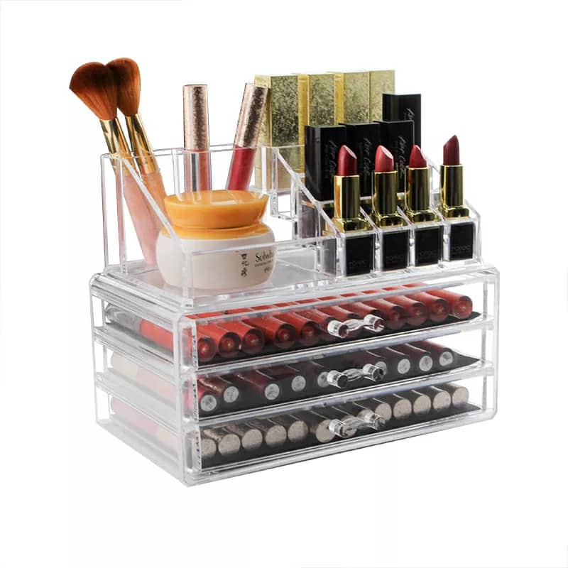 Acrylic makeup organizer with 3 drawers