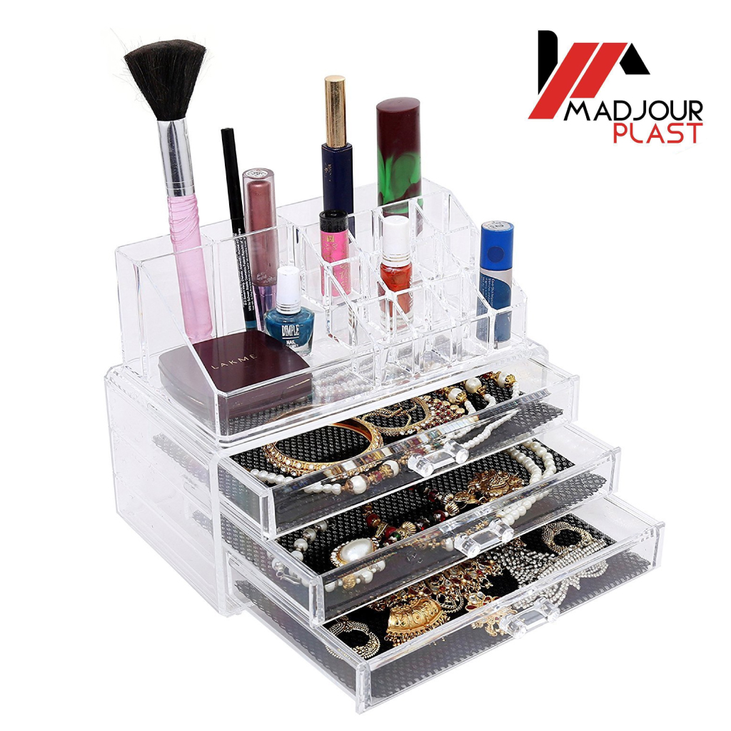Acrylic makeup organizer with 3 drawers