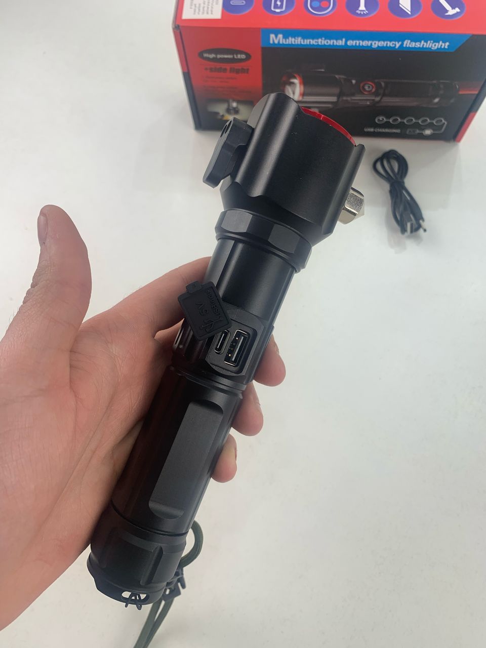 مصباح يدوي LED متعدد الوظائف قابل للشحن USB مع باور بانك