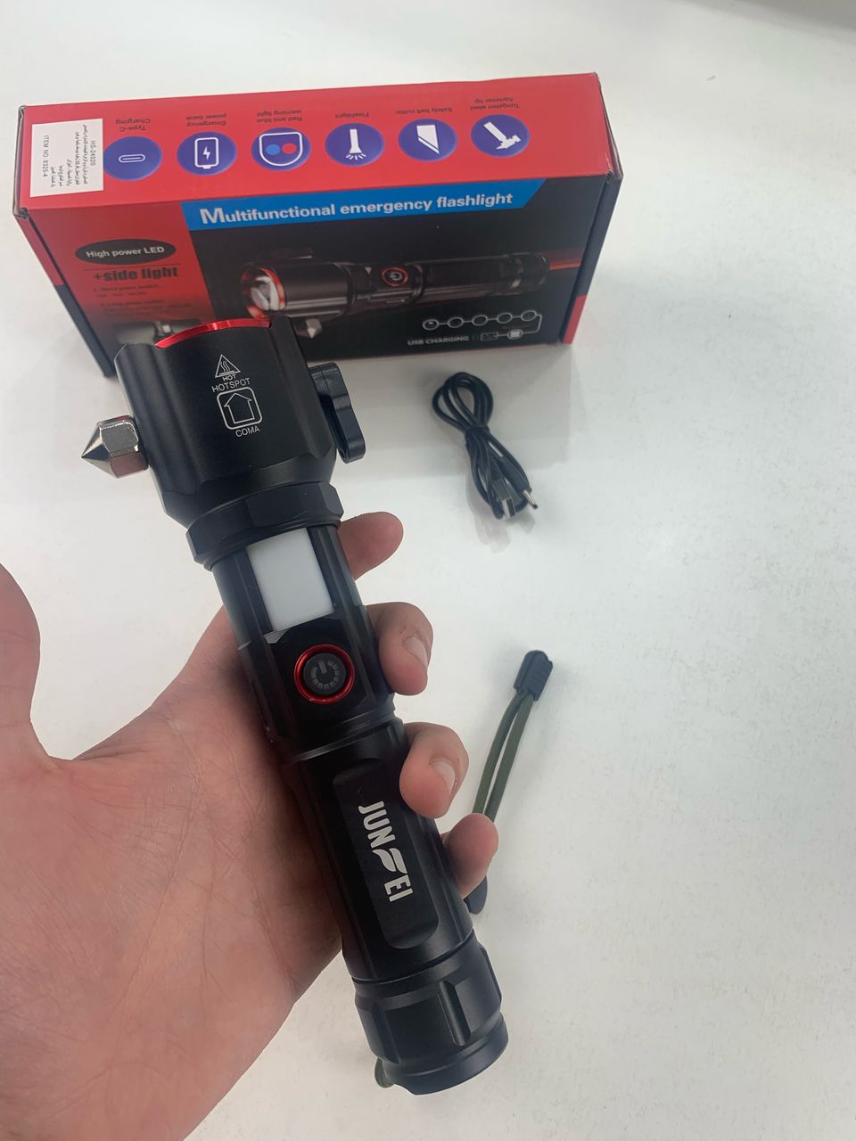 مصباح يدوي LED متعدد الوظائف قابل للشحن USB مع باور بانك
