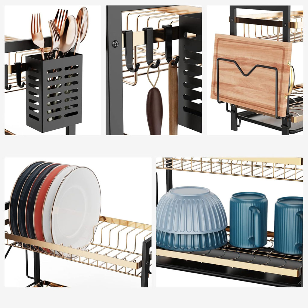 2-Tier Gold Dish Drying Rack for Kitchen