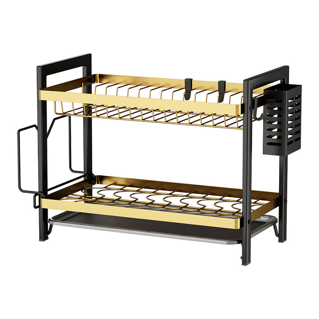 2-Tier Gold Dish Drying Rack for Kitchen