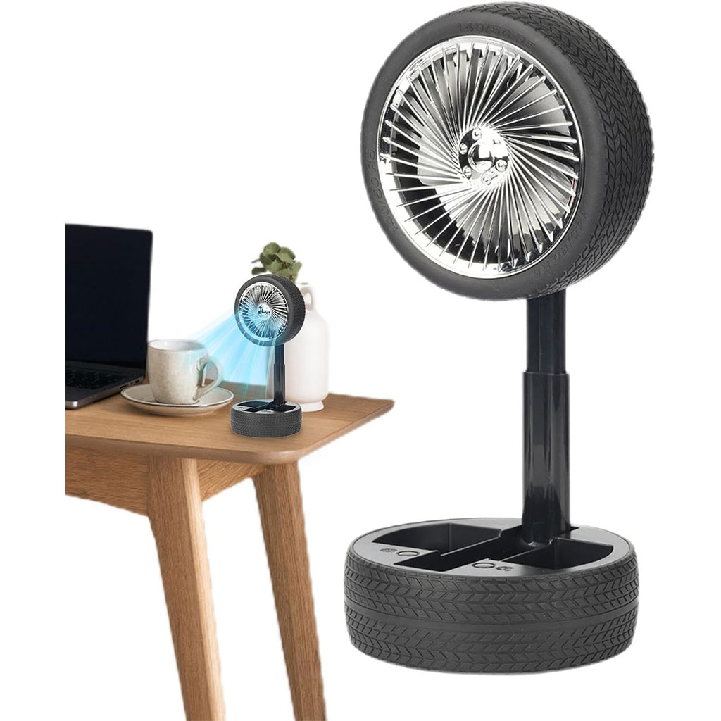Portable foldable wheel-shaped fan, 3 speeds, silent