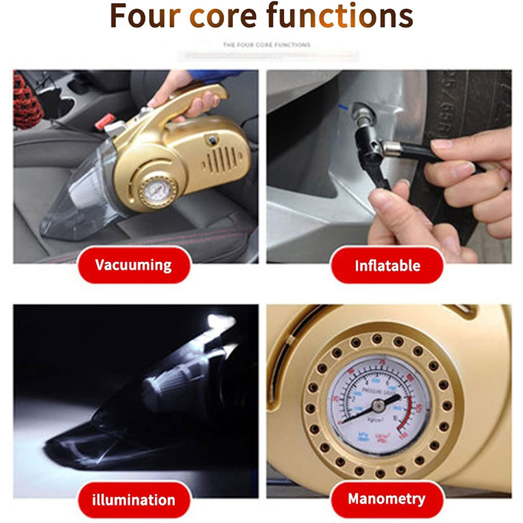 Aspirateur de voiture portable 4 en 1 avec gonfleur de pneu numérique