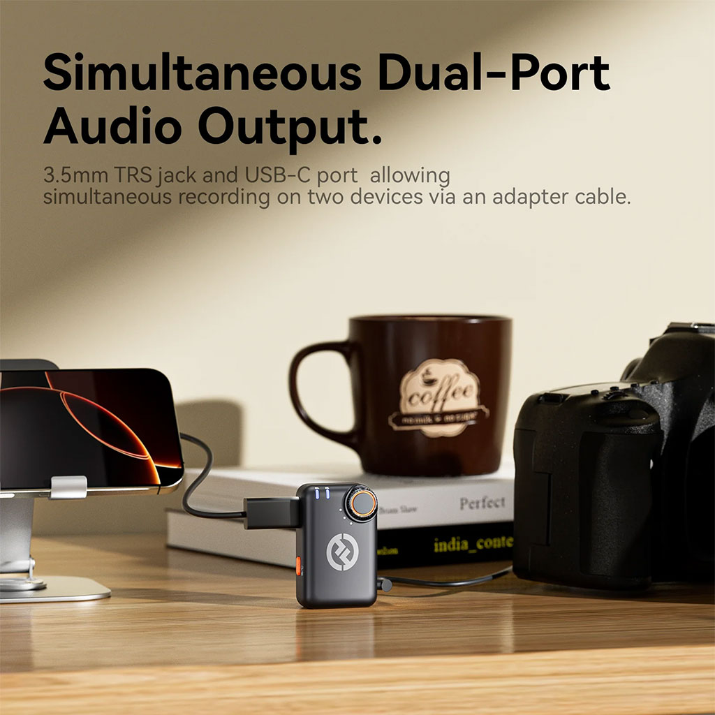 Microphone cravate sans fil Hollyland Lark M2S Combo (récepteur caméra + récepteur USB-C + câble Lightning)