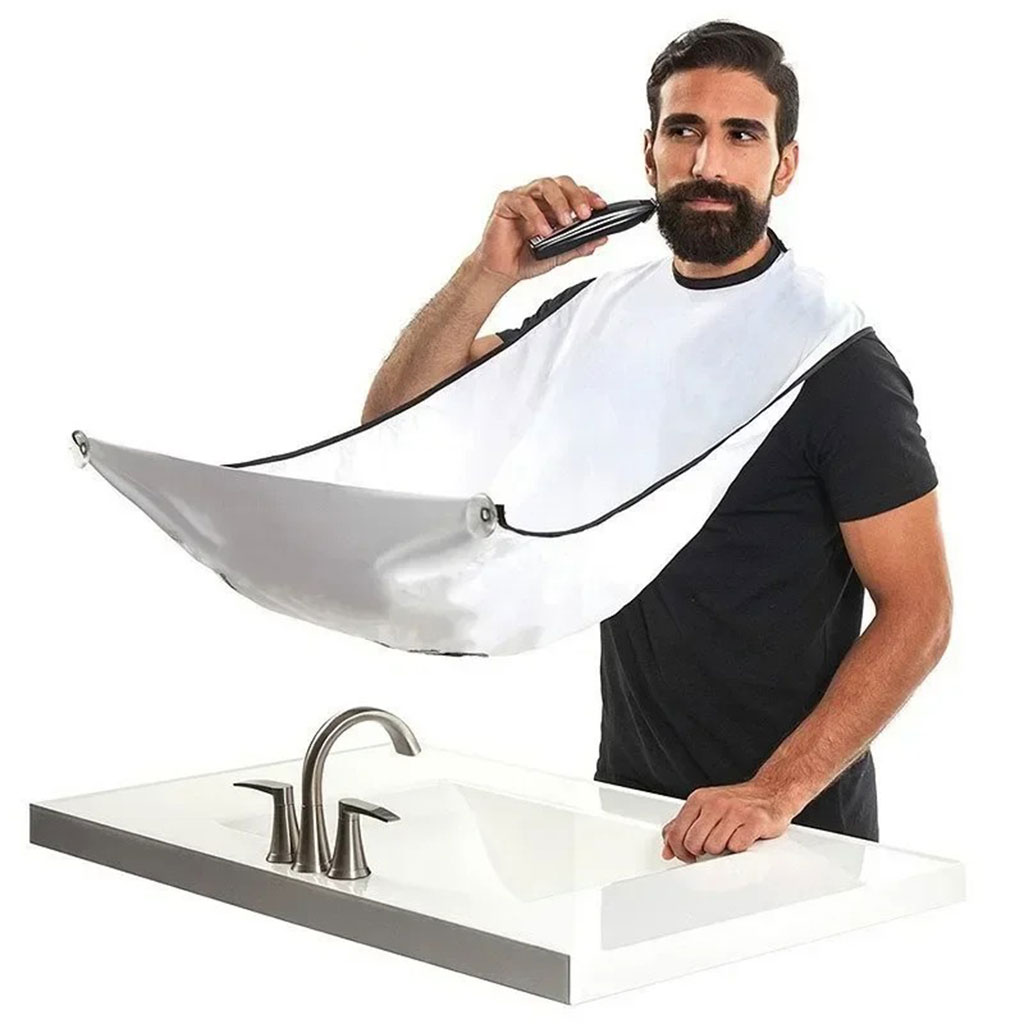 Waterproof men's beard shaving apron with mirror attachment