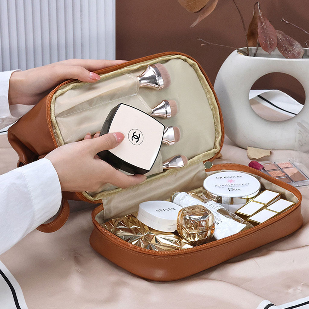 Double-layer waterproof makeup and brush bag