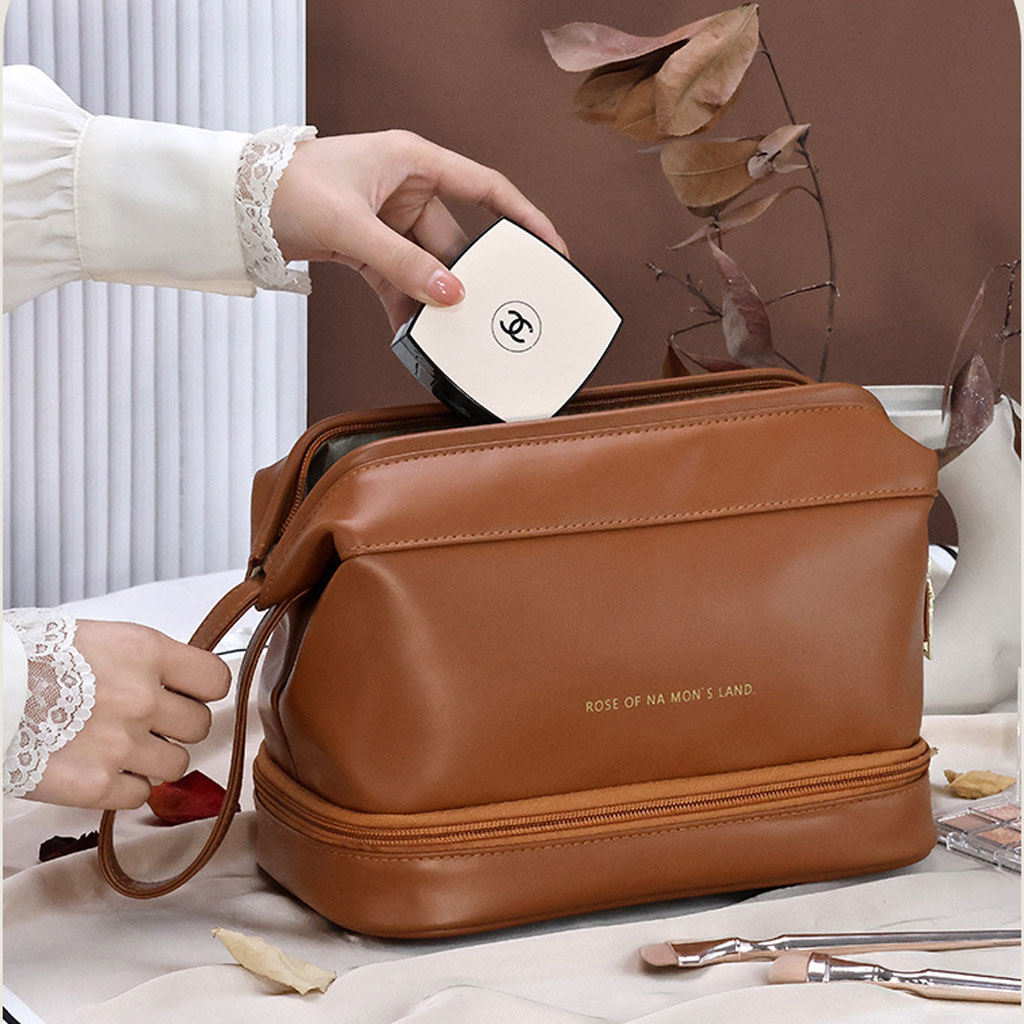 Double-layer waterproof makeup and brush bag
