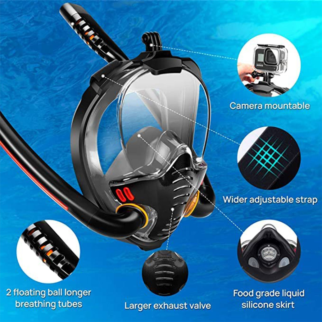 Masque de plongée double tuba avec support caméra V2