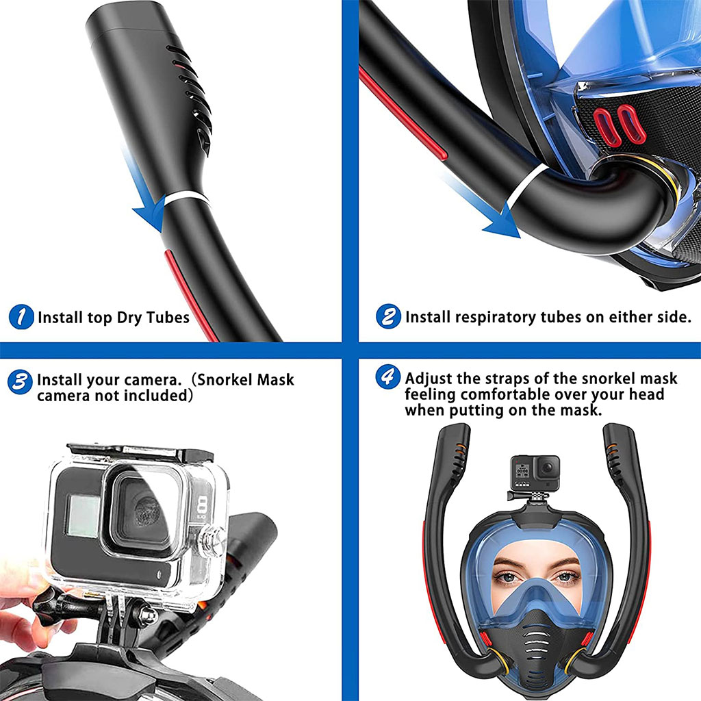 Masque de plongée double tuba avec support caméra V2