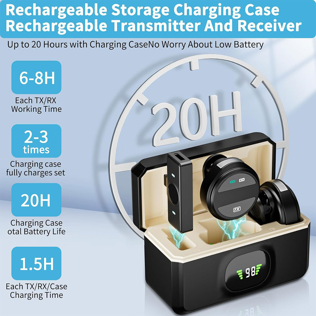 Double Microphone à clipser sans fil iPhone et TYPE C avec étui de chargement – ميكروفون ثنائي مع علبة شحن