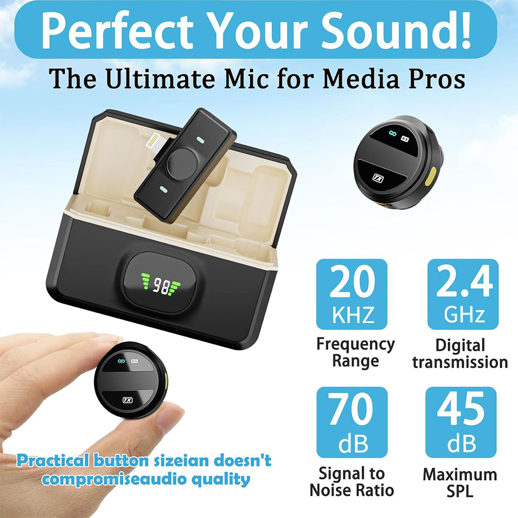 Double Microphone à clipser sans fil iPhone et TYPE C avec étui de chargement – ميكروفون ثنائي مع علبة شحن