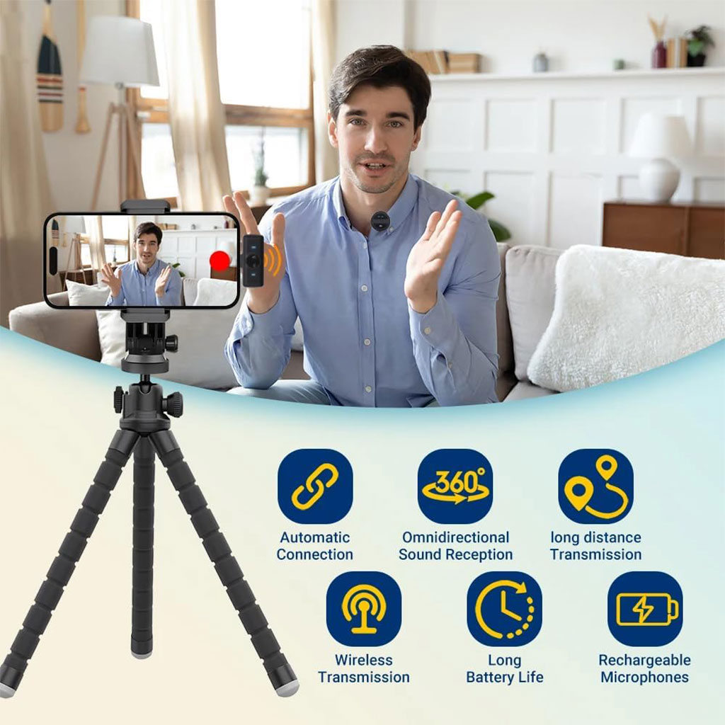 Double Microphone à clipser sans fil iPhone et TYPE C avec étui de chargement – ميكروفون ثنائي مع علبة شحن