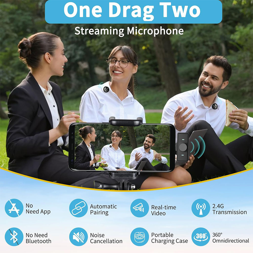 Double Microphone à clipser sans fil iPhone et TYPE C avec étui de chargement – ميكروفون ثنائي مع علبة شحن