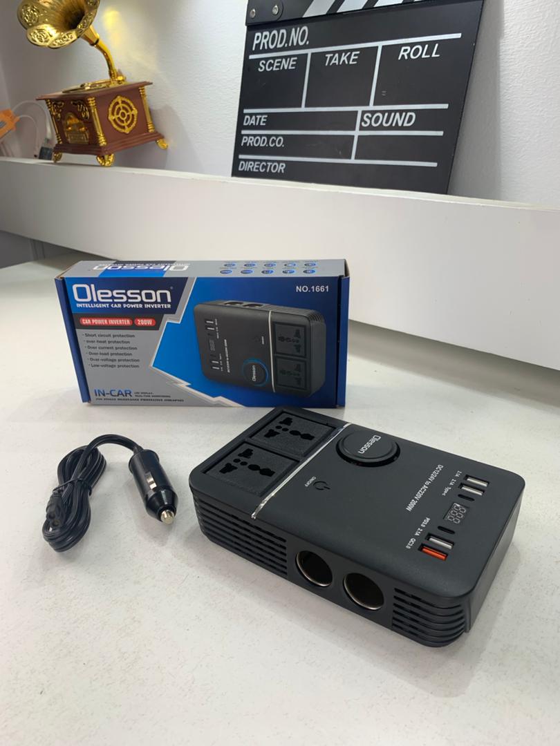 محول طاقة للسيارة أوليسون 1661، 220 فولت/200 واط، بمنفذ USB نوع C