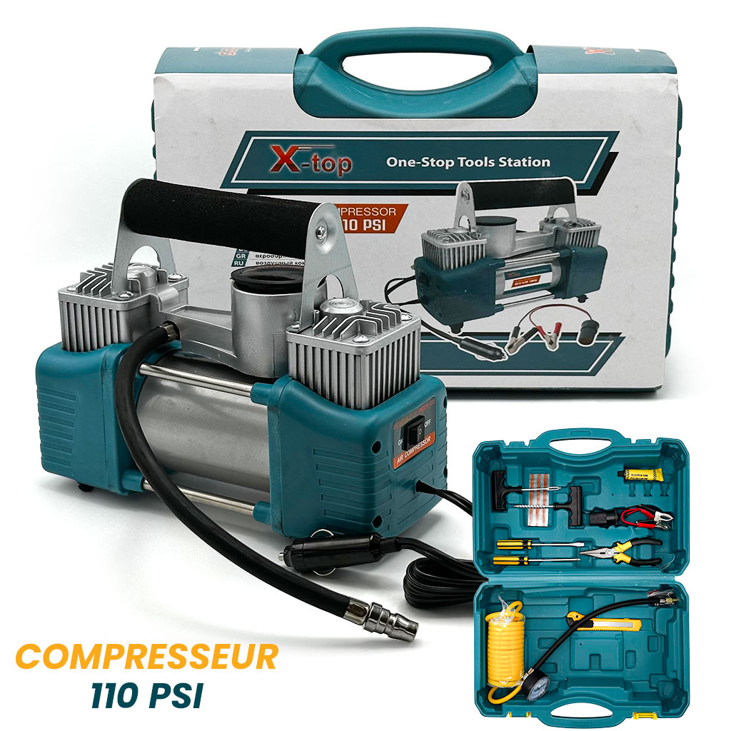 ضاغط هواء XTop بأسطوانتين 12 فولت 110PSI مع طقم إصلاح