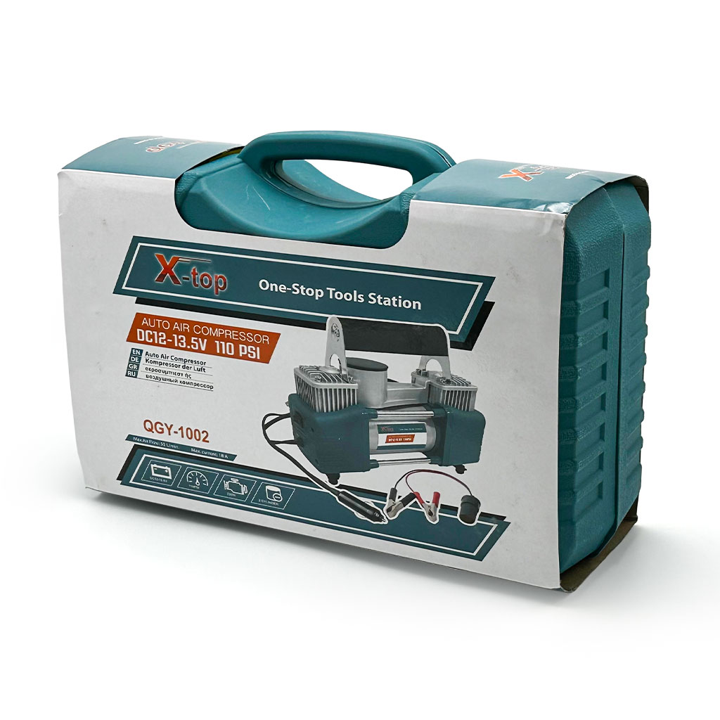 ضاغط هواء XTop بأسطوانتين 12 فولت 110PSI مع طقم إصلاح