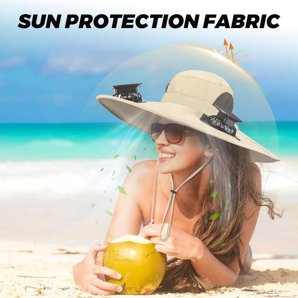 Wide-brim sun hat with dual fans