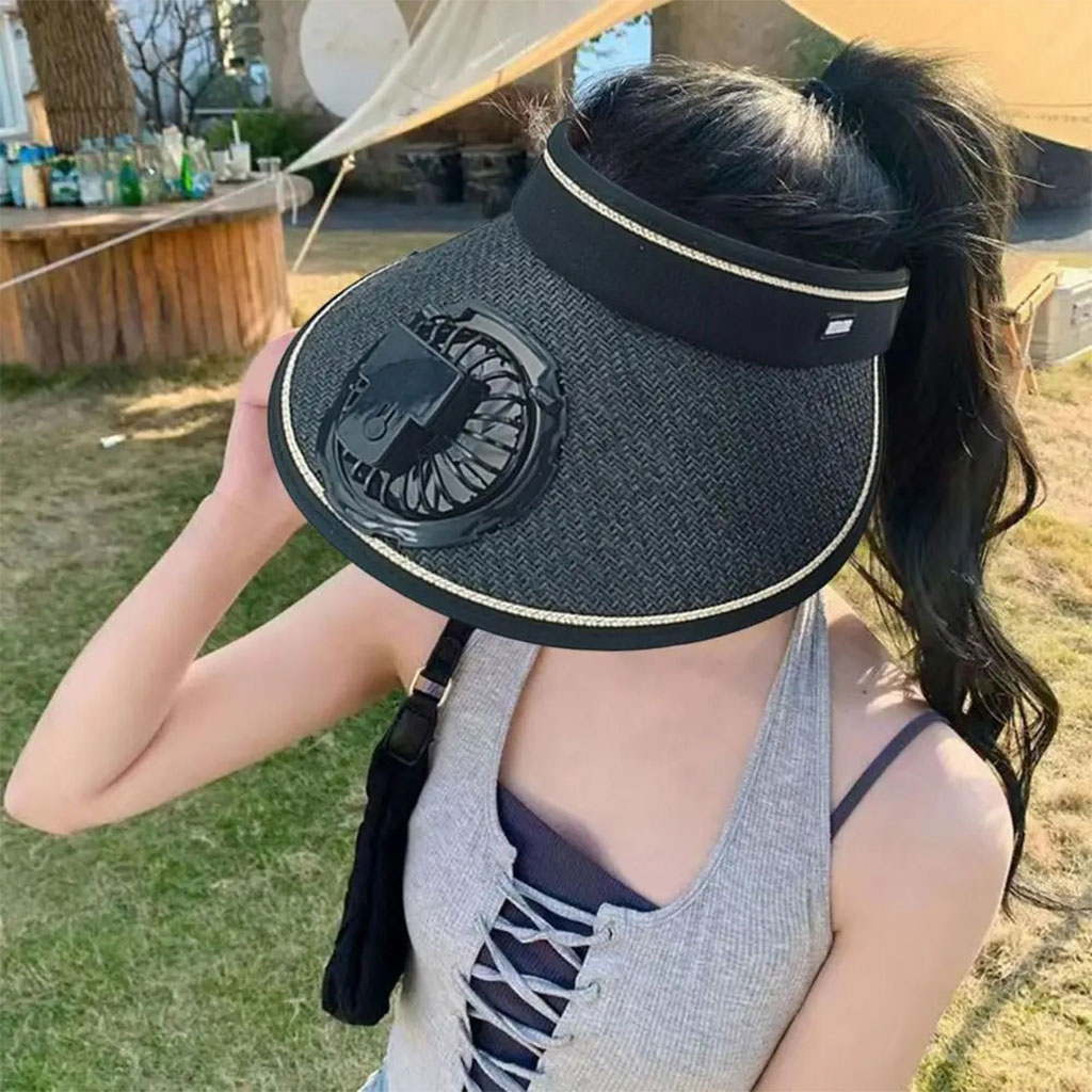 Summer cap with solar cooling fan