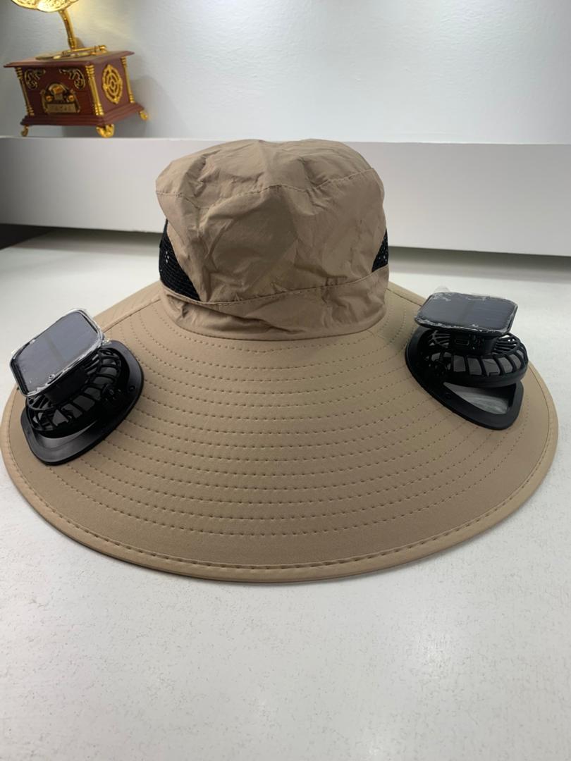 Wide-brim sun hat with dual fans