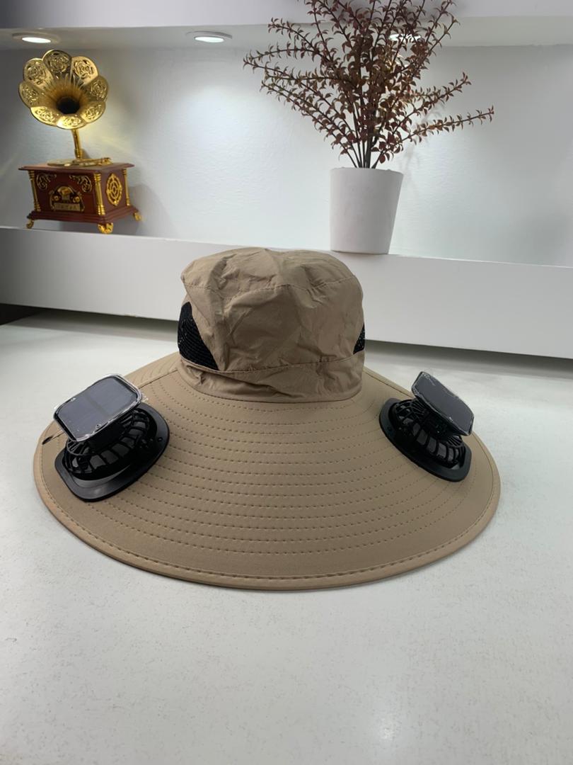 Wide-brim sun hat with dual fans
