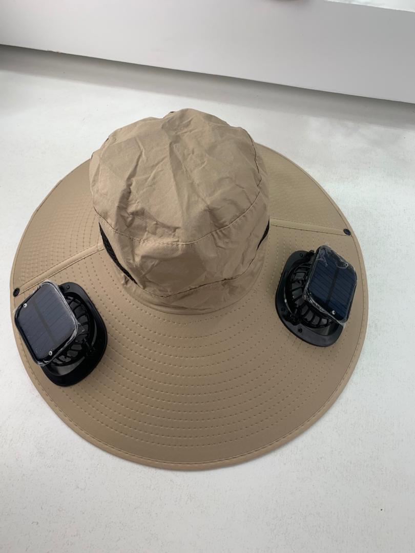 Wide-brim sun hat with dual fans