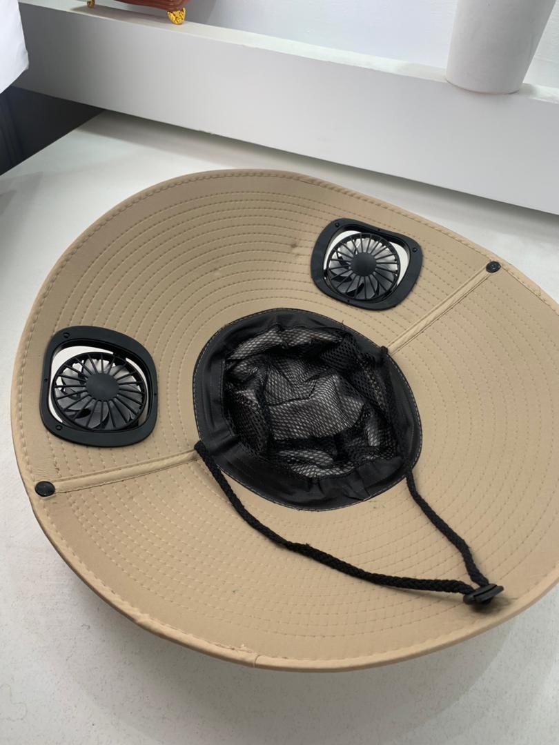 Wide-brim sun hat with dual fans