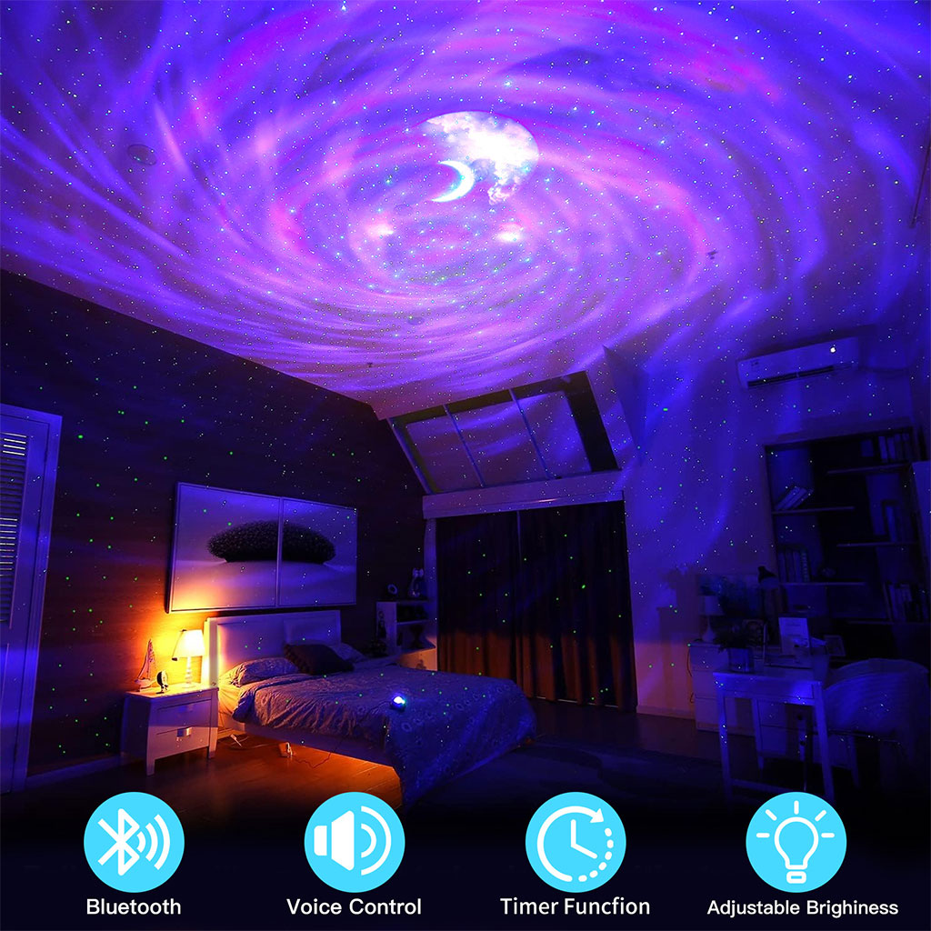 Enceinte Bluetooth et projecteur de galaxie 2-en-1 effet nébuleuse