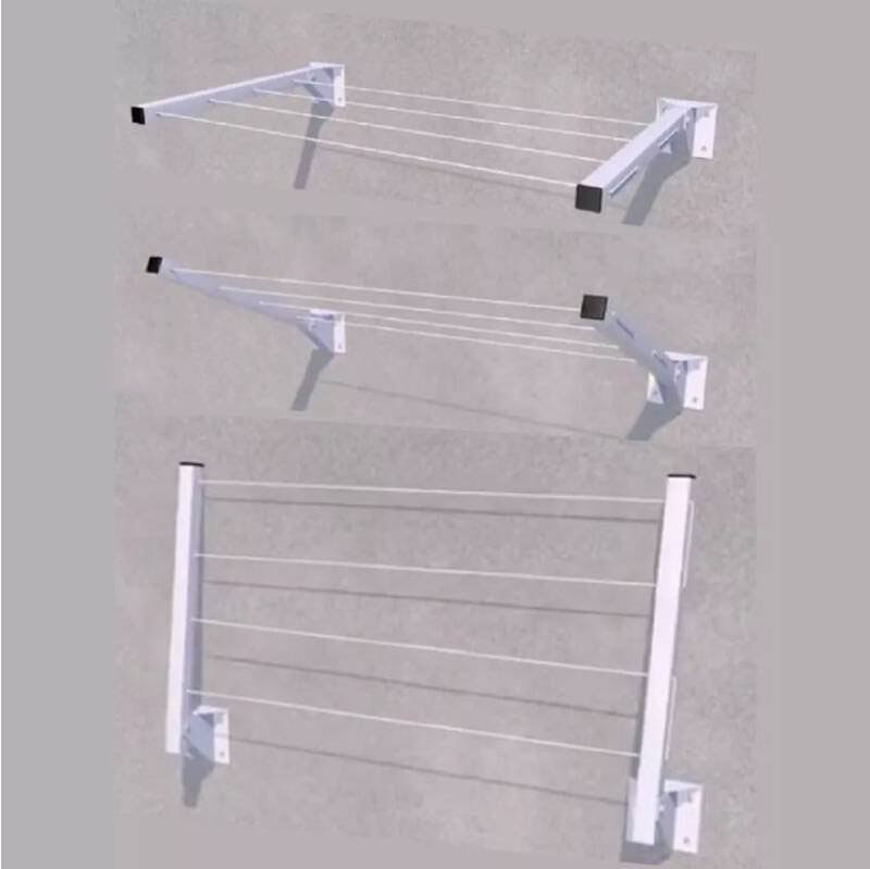 Wall-mounted foldable clothes drying rack with rope