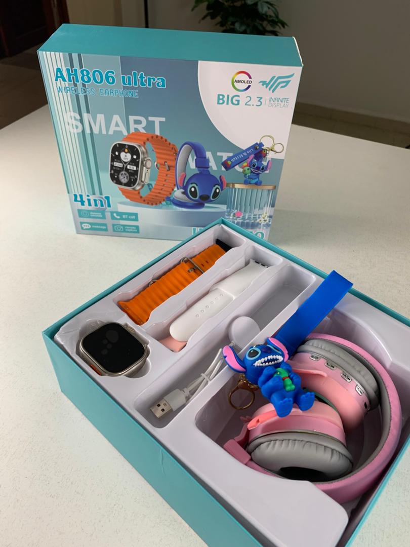 Pack Smart Watch et Casque Stitch AH806 Ultra 4en1 – عرض خاص سماعات مع ساعة ذكية