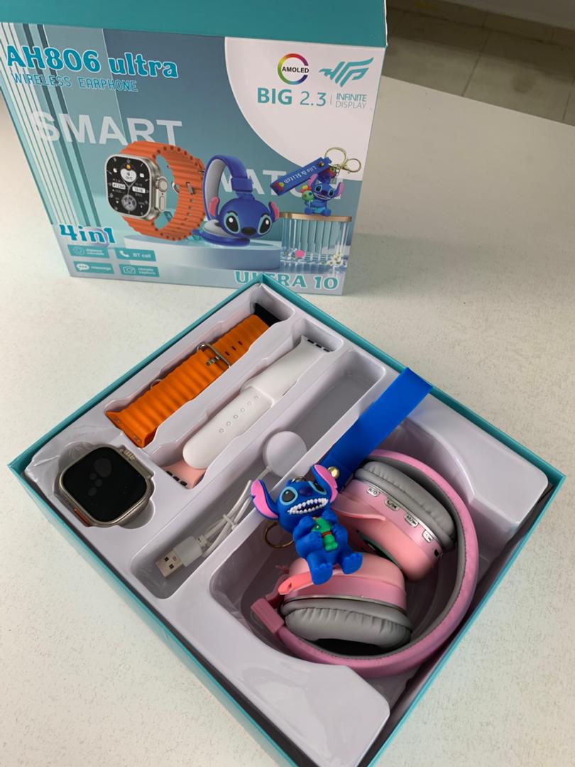 Pack Smart Watch et Casque Stitch AH806 Ultra 4en1 – عرض خاص سماعات مع ساعة ذكية