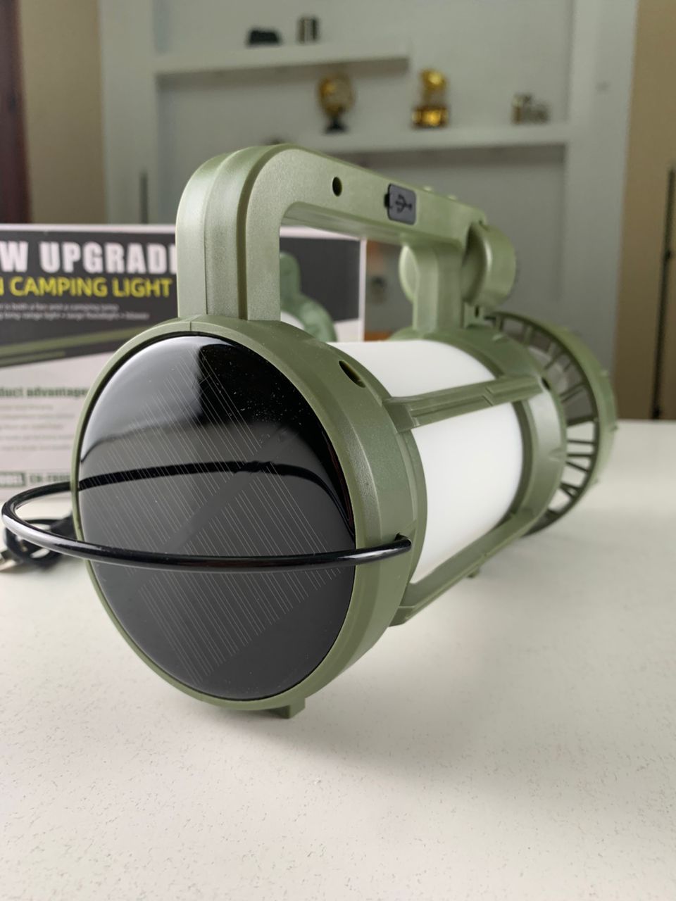 Rechargeable LED camping lantern with fan and 4 light modes