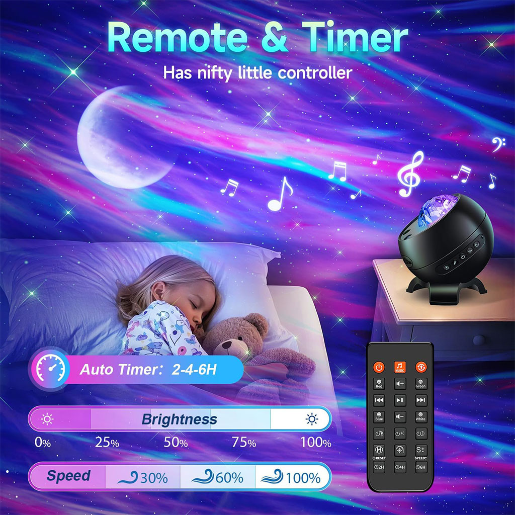 Projecteur d'aurores et haut-parleur Bluetooth, 15 modes d'éclairage
