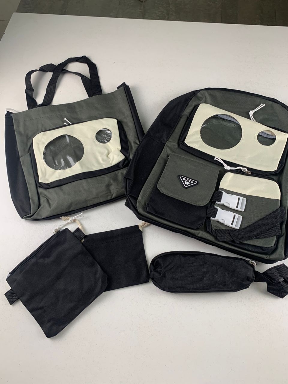 Ensemble de sacs d’école Kawai pour adolescents 5Pcs Guiyu V2 Noir et Gris– محفظة 5 قطع كاواي أسود ورمادي