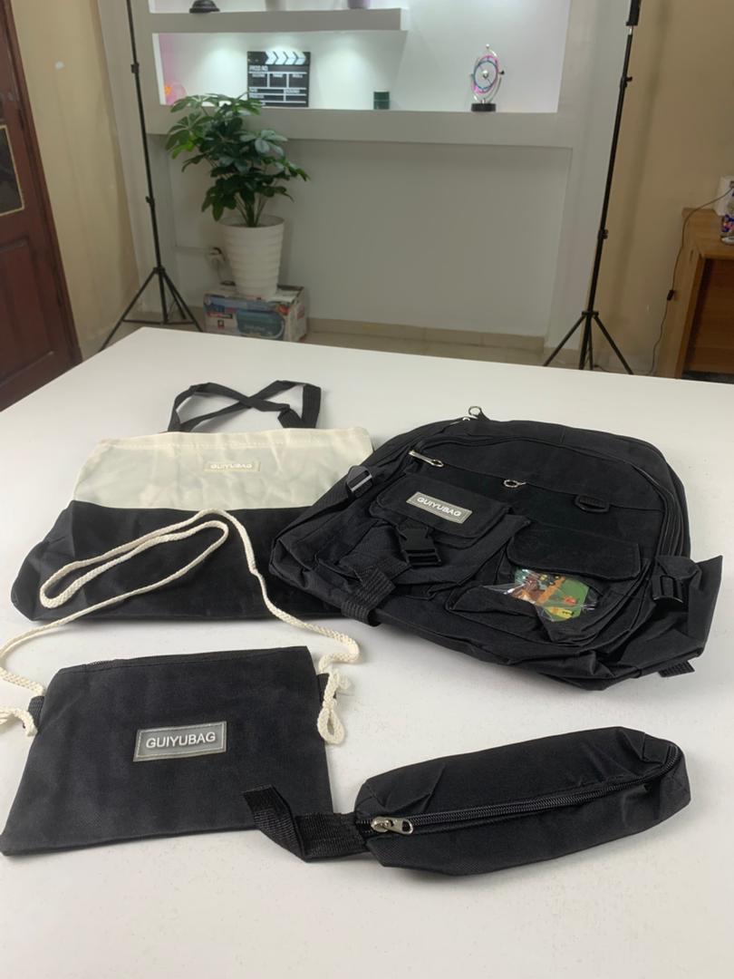 Ensemble de sacs d’école Kawai pour adolescents 4Pcs Guiyu V3 Noir – محفظة 4 قطع كاواي أسود