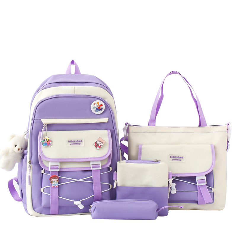 Ensemble de sacs d’école Kawai pour adolescents 4Pcs GUORANCHAO Mauve – محفظة 4 قطع كاواي بنفسجي