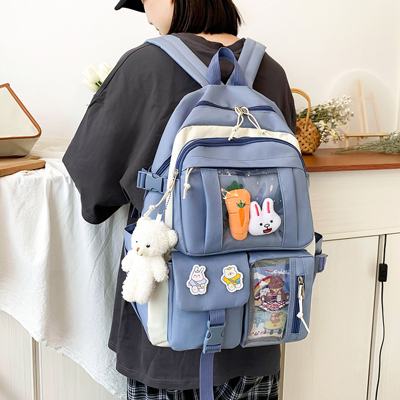 Ensemble de sacs d’école Kawai pour adolescents 4Pcs Avec Accessoires Bleu – محفظة 4 قطع كاواي مع أكسسوارات أزرق