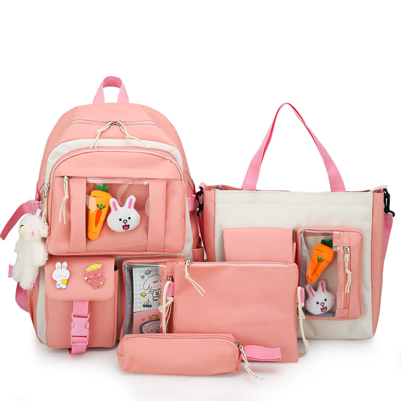 Ensemble de sacs d’école Kawai pour adolescents 4Pcs Avec Accessoires Rose – محفظة 4 قطع كاواي مع أكسسوارات وردي