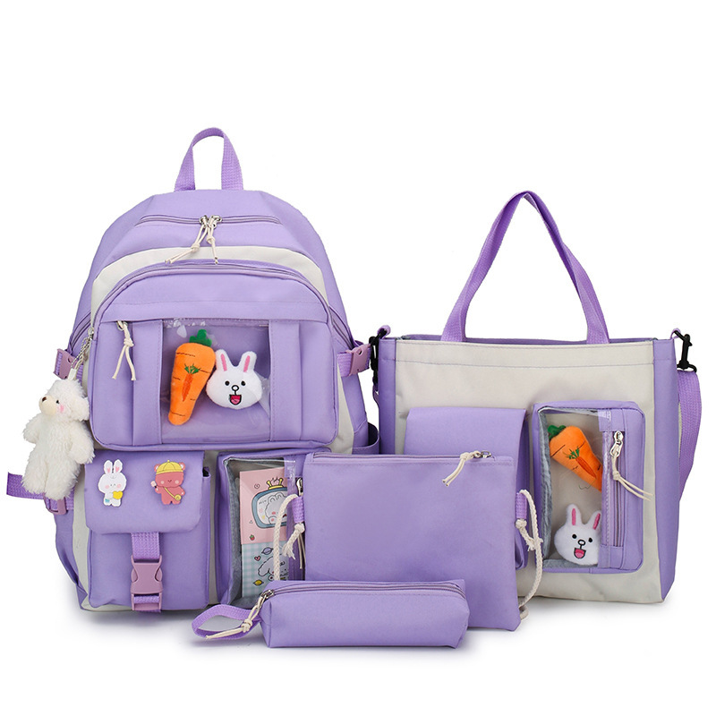 Ensemble de sacs d’école Kawai pour adolescents 4Pcs Avec Accessoires Mauve – محفظة 4 قطع كاواي مع أكسسوارات بنفسجي