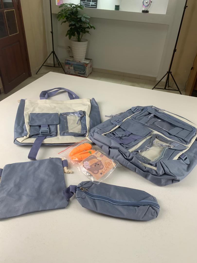 Ensemble de sacs d’école Kawai pour adolescents 4Pcs Avec Accessoires Bleu – محفظة 4 قطع كاواي مع أكسسوارات أزرق