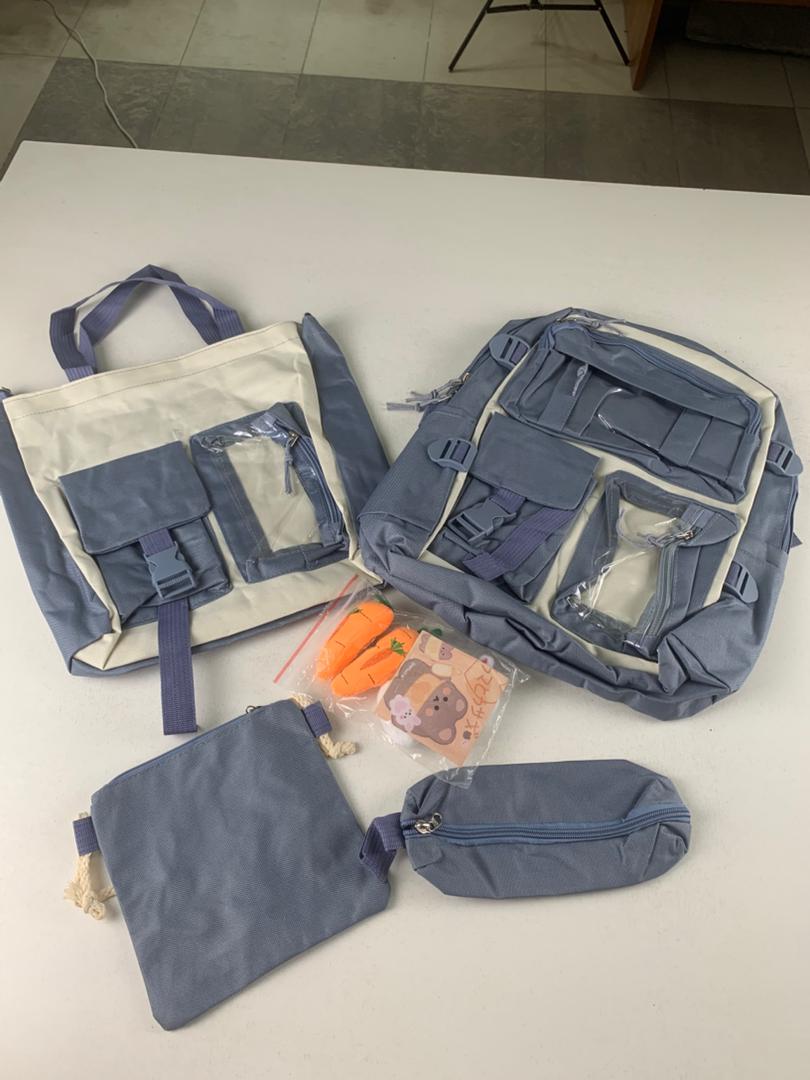 Ensemble de sacs d’école Kawai pour adolescents 4Pcs Avec Accessoires Bleu – محفظة 4 قطع كاواي مع أكسسوارات أزرق