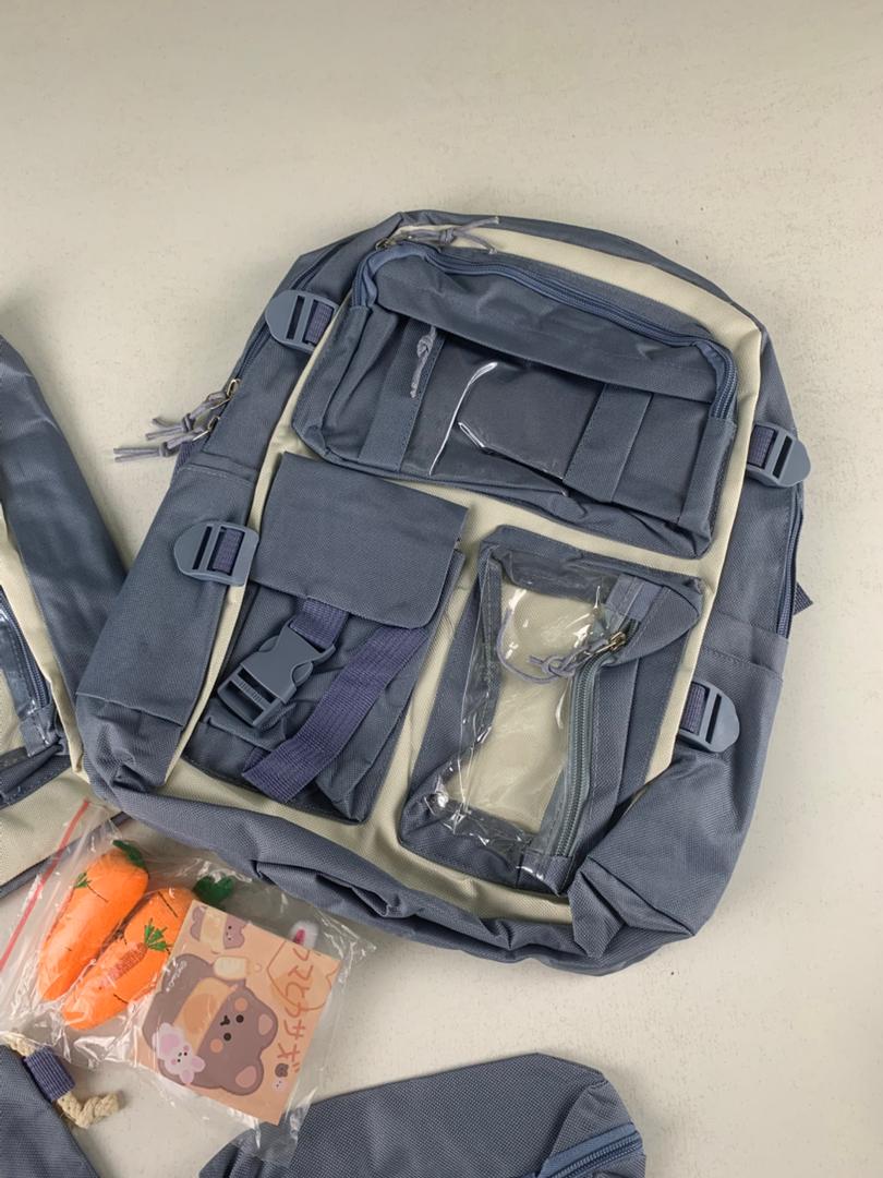 Ensemble de sacs d’école Kawai pour adolescents 4Pcs Avec Accessoires Bleu – محفظة 4 قطع كاواي مع أكسسوارات أزرق