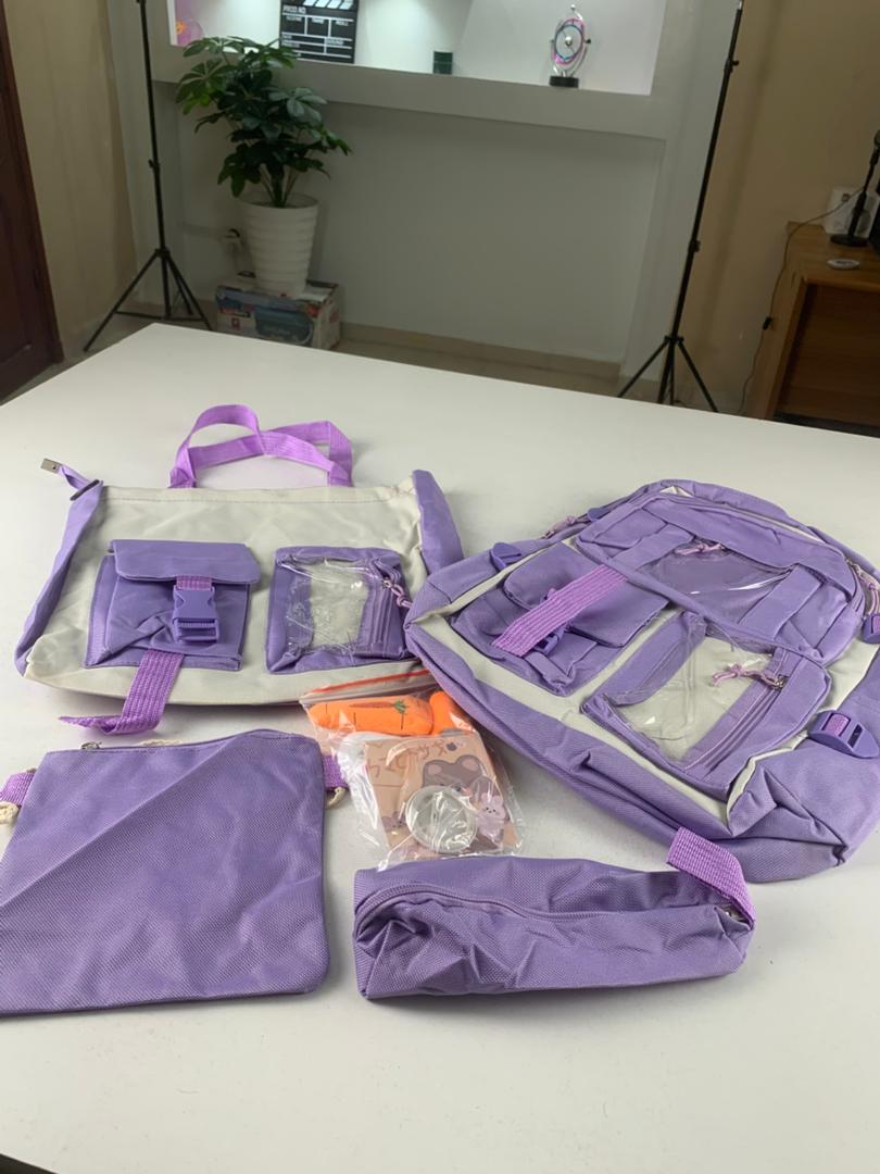 Ensemble de sacs d’école Kawai pour adolescents 4Pcs Avec Accessoires Mauve – محفظة 4 قطع كاواي مع أكسسوارات بنفسجي