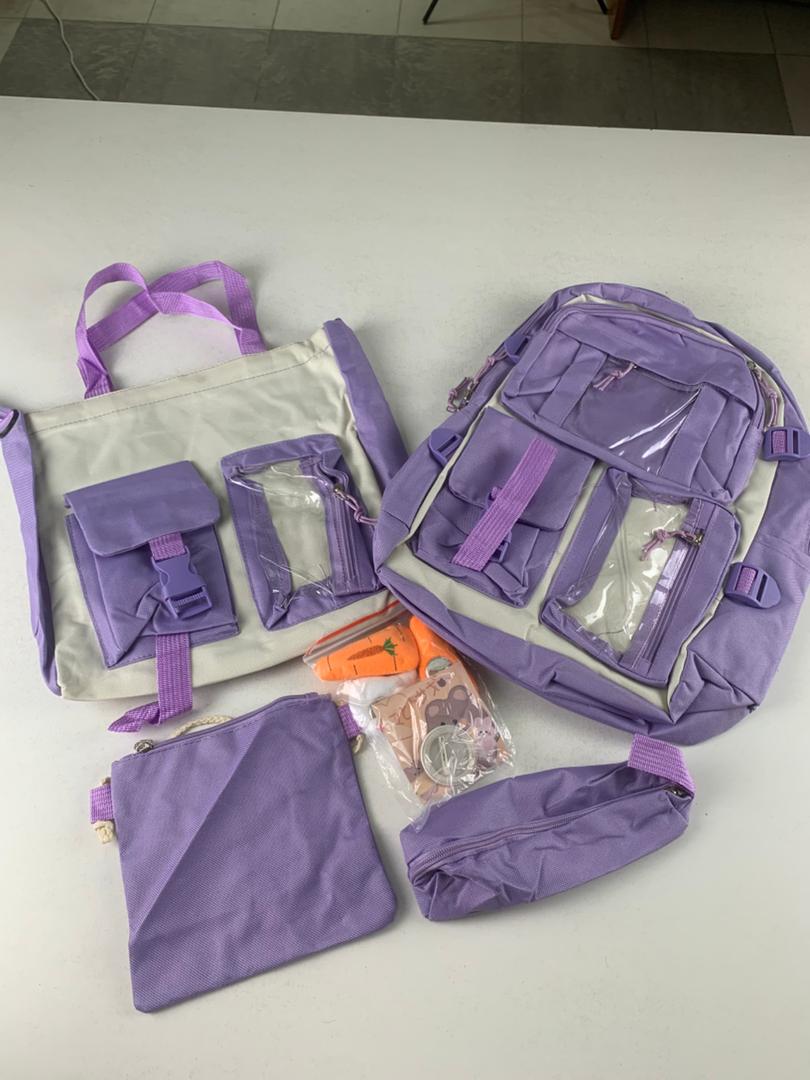 Ensemble de sacs d’école Kawai pour adolescents 4Pcs Avec Accessoires Mauve – محفظة 4 قطع كاواي مع أكسسوارات بنفسجي