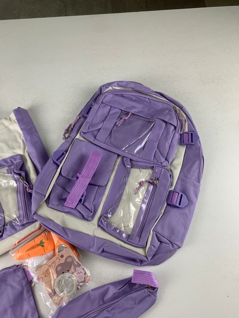 Ensemble de sacs d’école Kawai pour adolescents 4Pcs Avec Accessoires Mauve – محفظة 4 قطع كاواي مع أكسسوارات بنفسجي