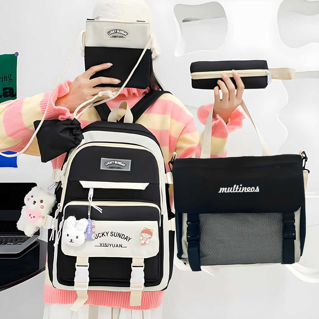 Ensemble de sacs d’école Kawai pour adolescents 5Pcs KUOAIBAG Noir– محفظة 5 قطع كاواي أسود