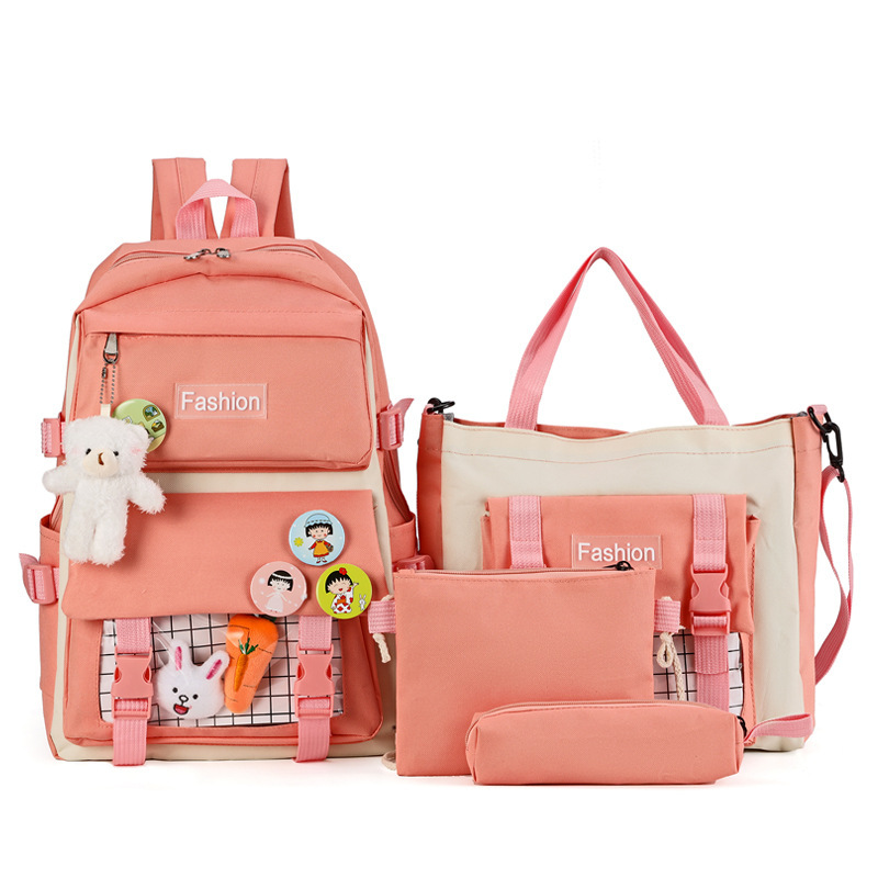 Ensemble de sacs d’école Kawai pour adolescents 4Pcs HAOLIDA V1 Rose – محفظة 4 قطع كاواي وردي
